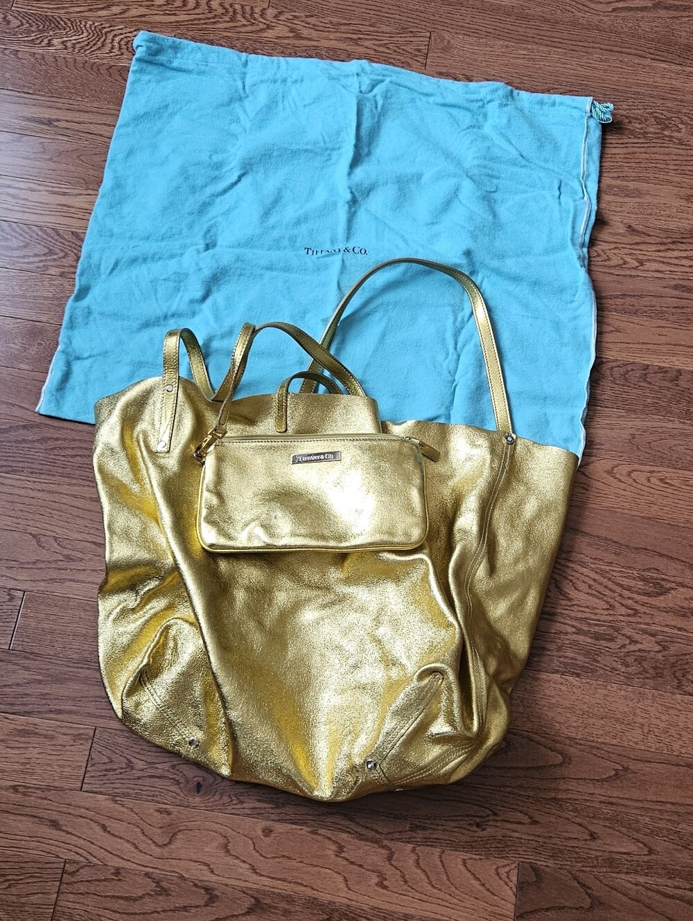 Tiffany & Co. Metallic Gold Leather Tote with Detachable Pouch